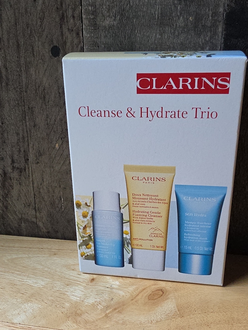Clarins Cleanse & Hydrate Trio — Blue, Yellow, White Pack